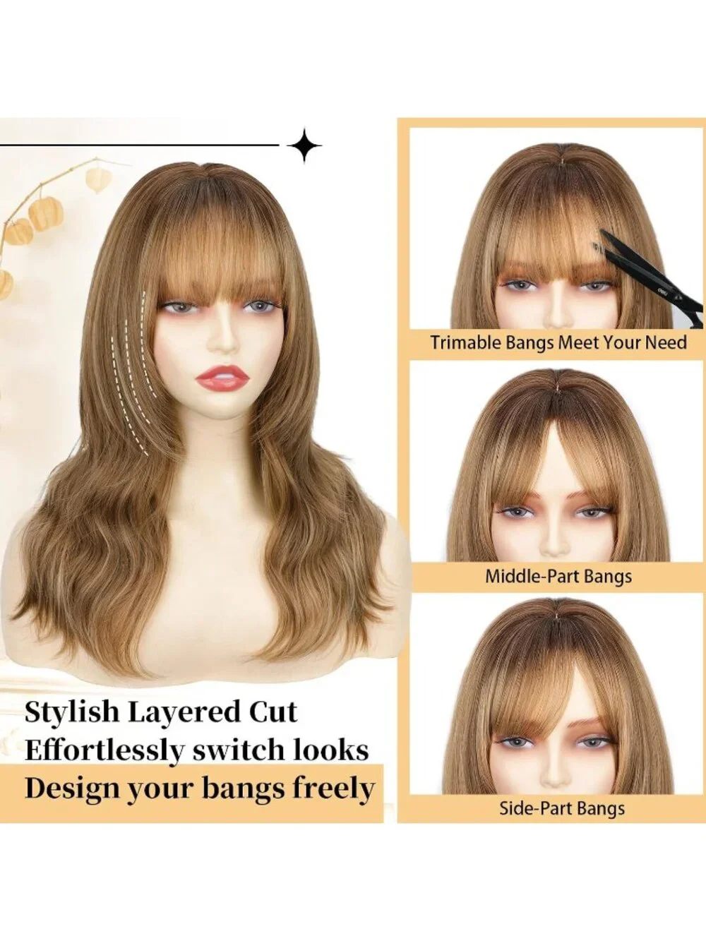 Women's Light Brown 18 Inch Natural Looking Synthetic Heat Resistant Wavy Wigs